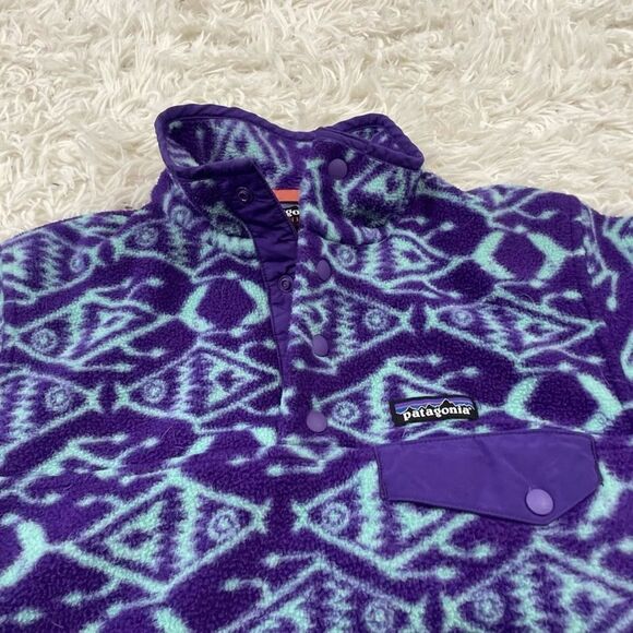PATAGONIA SYNCHILLA Fleece Sweater Womens XXS 1/4 Button Snap-T Aztec Print - Picture 3 of 12